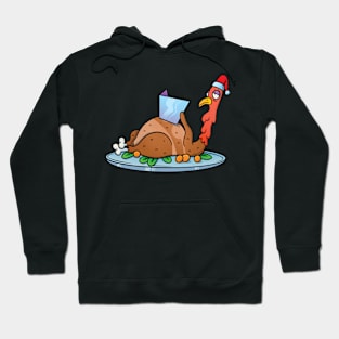 Thanksgiving Suntanning Turkey with Santa Hat Hoodie